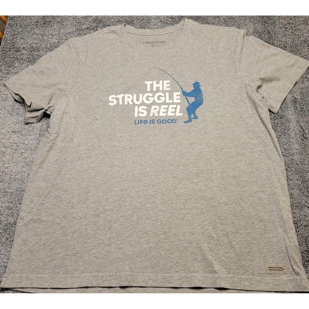 Life Is Good Mens T Shirt‎ XL The Struggle Is Reel Short Sleeve Gray Fishing